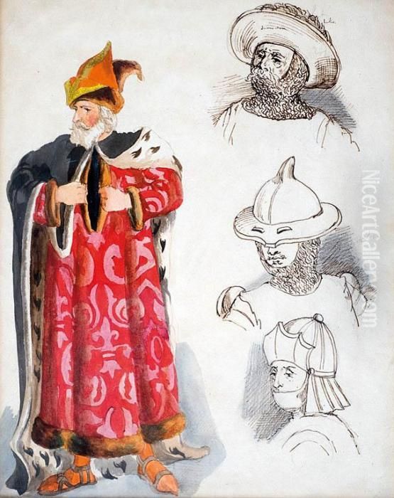 Oraz 3 Glowy Zbrojnych Oil Painting by Jacek Malczewski