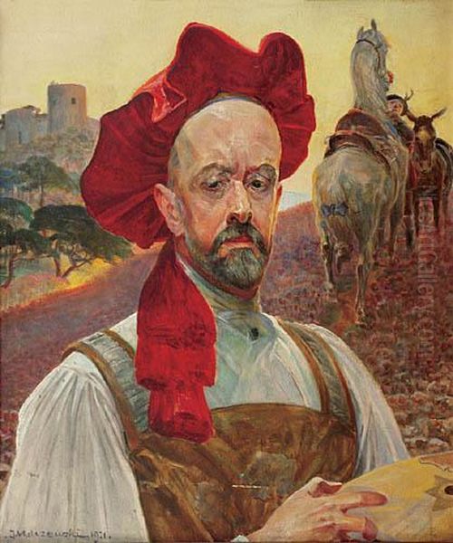 Autoportret (z Zamkiem W Tle) Oil Painting by Jacek Malczewski