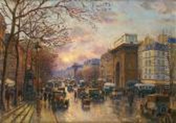 Paris, Les Grands Boulevards Oil Painting by Henri Malfroy