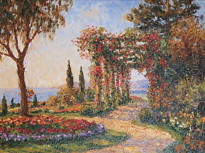Jardin En Terrasse Sur La Mediterranee Oil Painting by Henri Malfroy