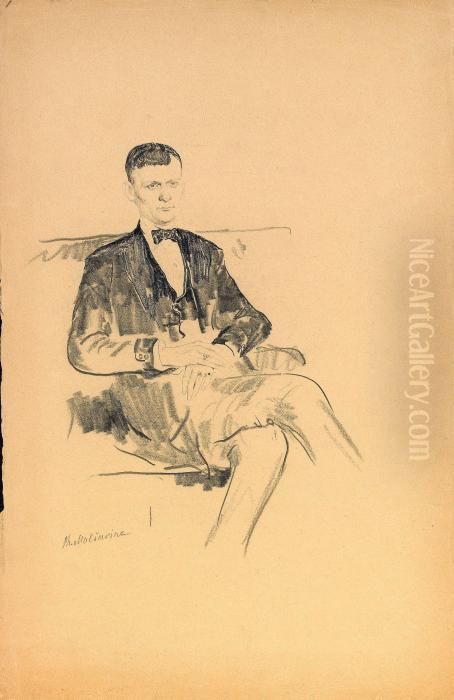 Seated Man With Bow Tie Oil Painting by Philippe Andreevitch Maliavine