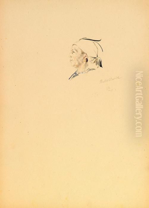 Head Of Women In White Kerchief Oil Painting by Philippe Andreevitch Maliavine