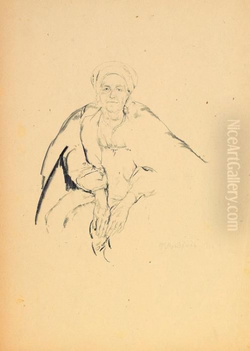 Woman In Kerchief And Russian Dress Oil Painting by Philippe Andreevitch Maliavine