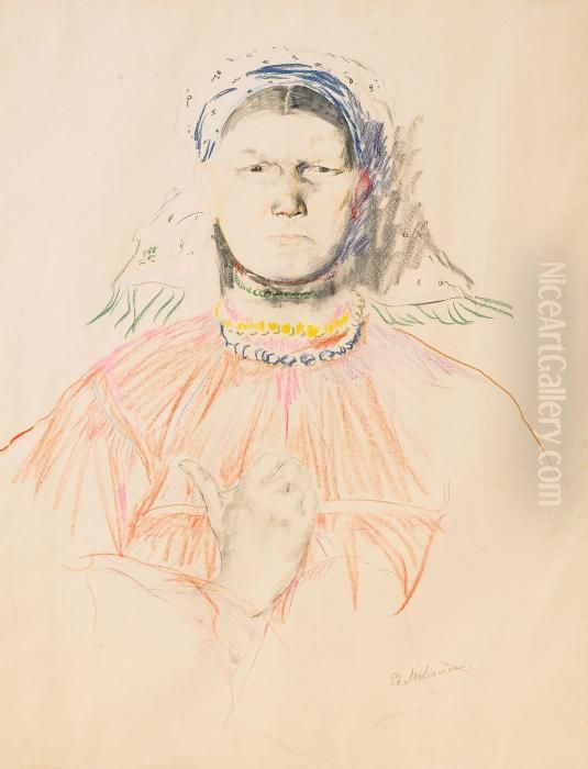 Peasant Woman In A Red Blouse Oil Painting by Philippe Andreevitch Maliavine