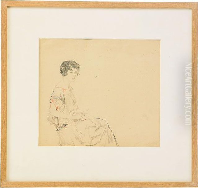 Portrait Of A Girl In A Patterned Silk Dress Oil Painting by Philippe Andreevitch Maliavine