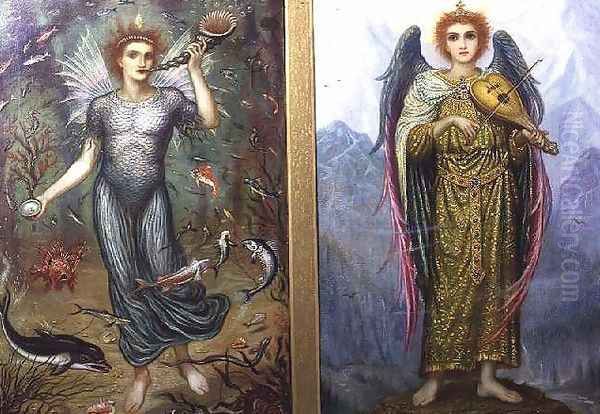 Benedicite No.2 All that move in the water left panel and Benedicite No.3 O Ye mountains and Hills right panel, 1899 Oil Painting by Edward A. Fellowes Prynne