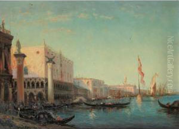 Le Palais Des Doges A Venise [ ;
 Venice, The Doge's Palace ; Oil On Canvas Signed Lower Left] Oil Painting by Vincent Manago