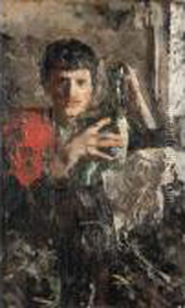 Giovane Con Bottiglia Di Vino Oil Painting by Antonio Mancini