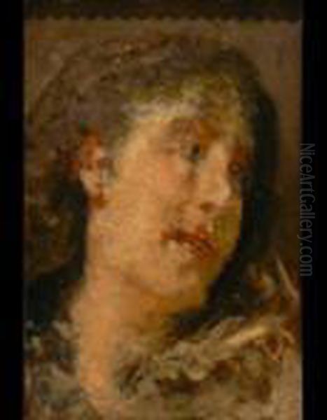 Testa Di Fanciulla Oil Painting by Antonio Mancini