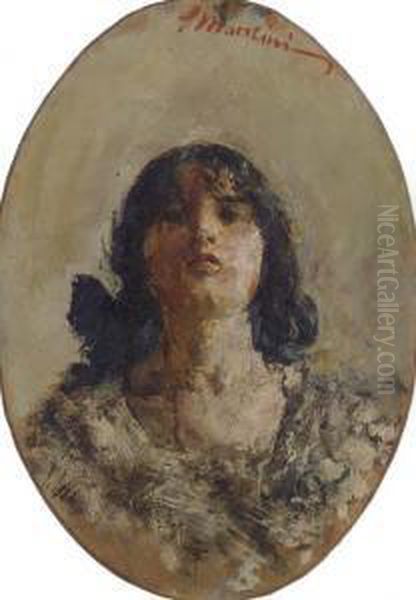 Portrait Of A Young Woman Oil Painting by Antonio Mancini