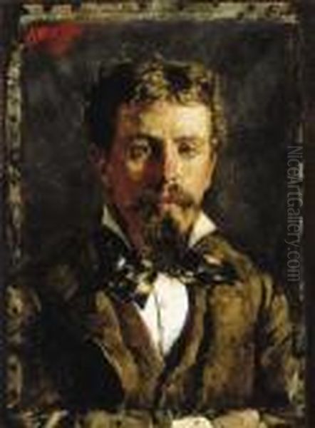 Portrait Of A Young Gentleman, 
Wearing A White Shirt, Cravatte And Brown Waistcoat And Jacket Oil Painting by Antonio Mancini