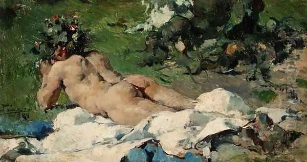Study of a Nude, 1888 Oil Painting by Ignacio Pinazo Camarlench