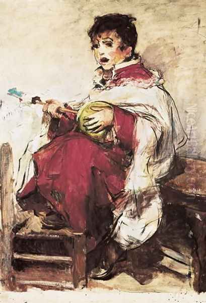Monaguillo Tocando la Zambomba, c.1893-1895 Oil Painting by Ignacio Pinazo Camarlench