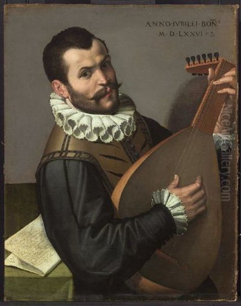 Portrait of a Man Playing a Lute Oil Painting by Bartolomeo Passarotti