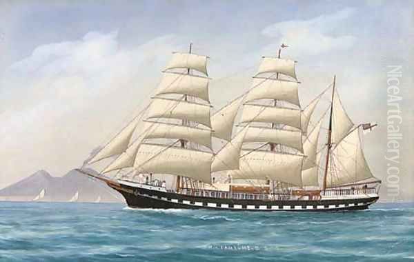 The Royal Yacht Squadron motor yacht Fantame (II) in the Bay of Naples Oil Painting by L. Papaluca