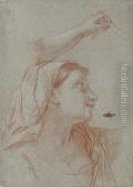 A Young Woman Wearing A Veil, 
Bust-length, In Profile To The Right,with A Subsidiary Study Of Her Left
 Arm Oil Painting by Carlo Maratta or Maratti