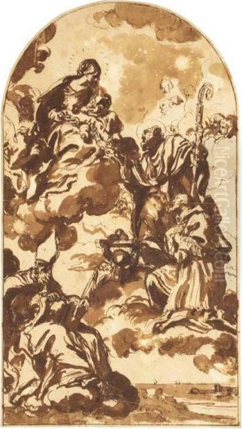 The Madonna And Child Appearing 
To Saints Ambrosius, Francis Ofsales And Nicholas Of Bari Oil Painting by Carlo Maratta or Maratti