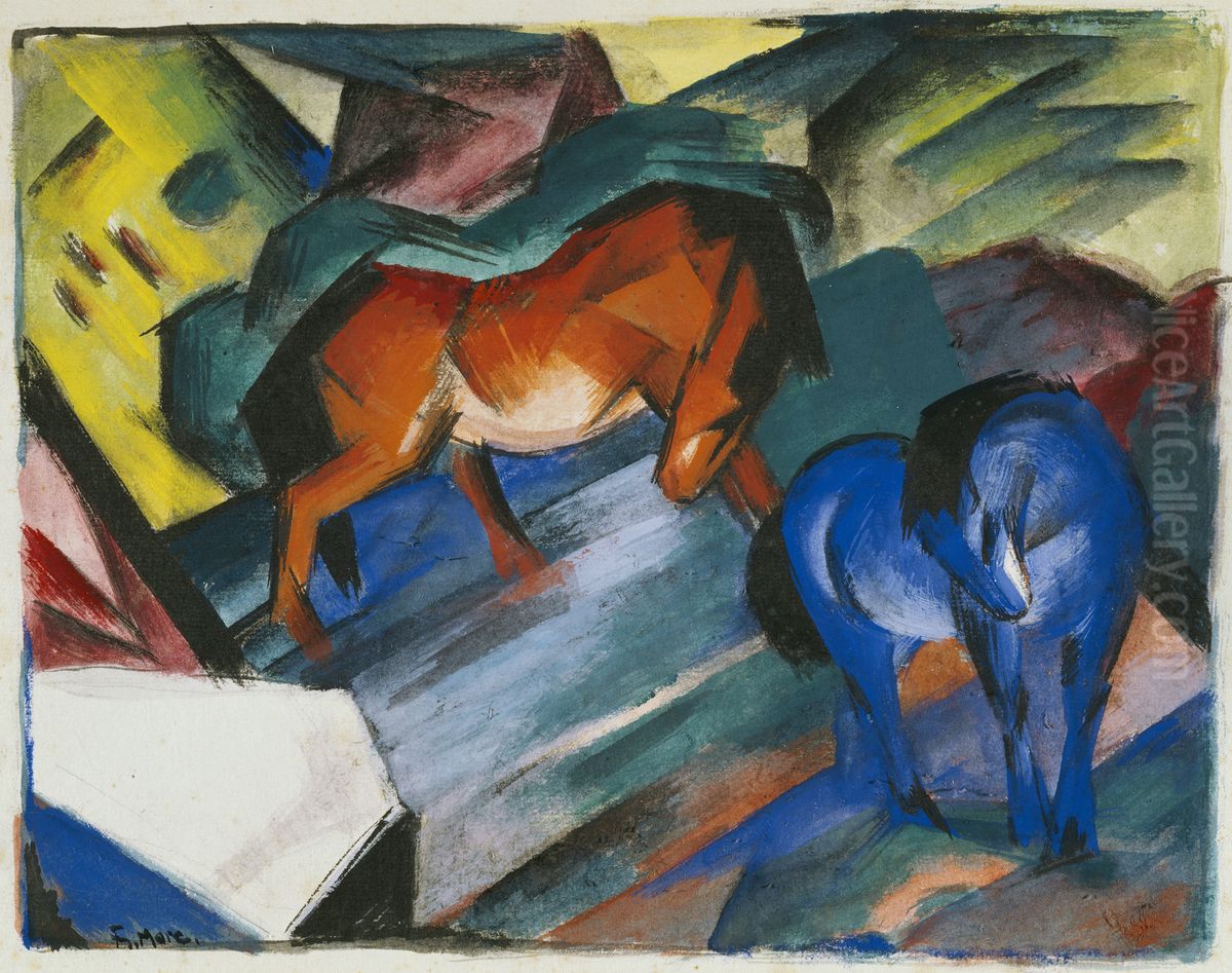 Rotes Und Blaues Pferd Oil Painting by Franz Marc
