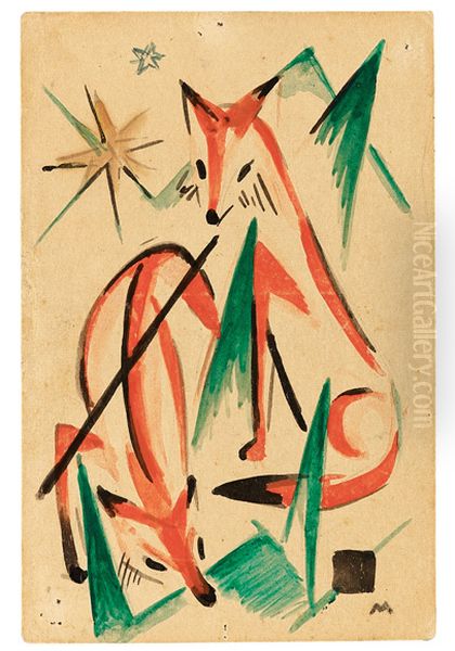Fuchse Oil Painting by Franz Marc