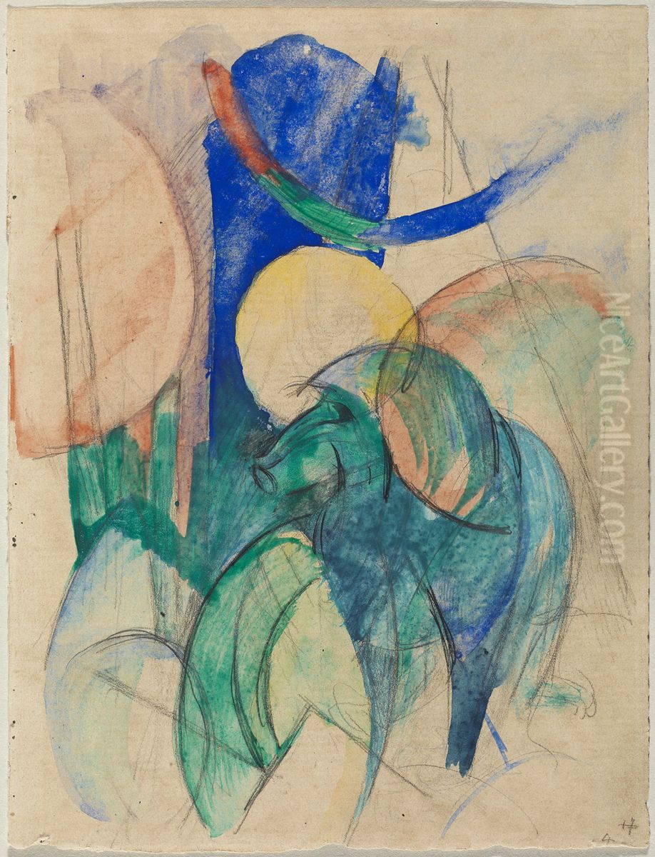 Mandrill Oil Painting by Franz Marc