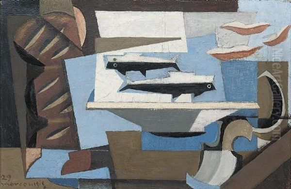 Pain Breton, Deux Poissons, Cuiller Oil Painting by Louis Marcoussis