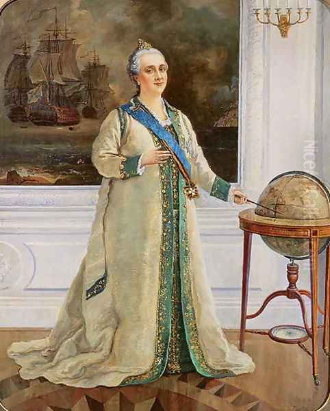 Empress Catherine II 1729-96 in naval full dress, 1898 Oil Painting by Sergei Varlenovich Pen