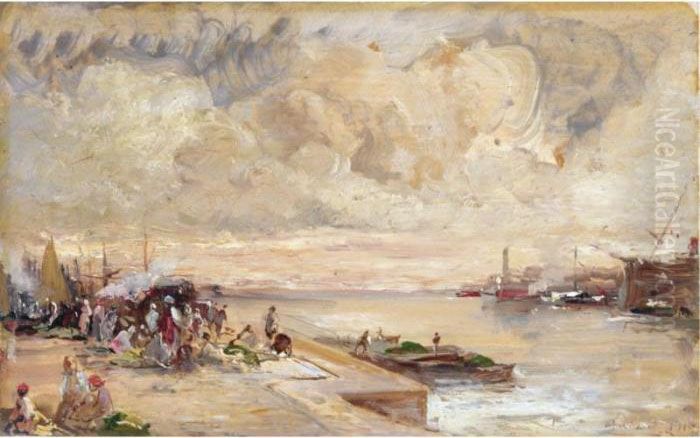 Marina Oil Painting by Pompeo Mariani