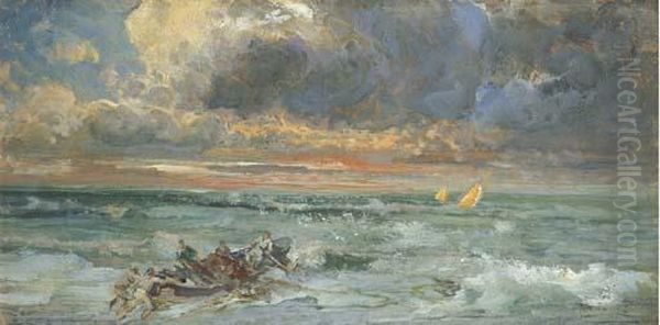 Mareggiata A Bordighera Oil Painting by Pompeo Mariani