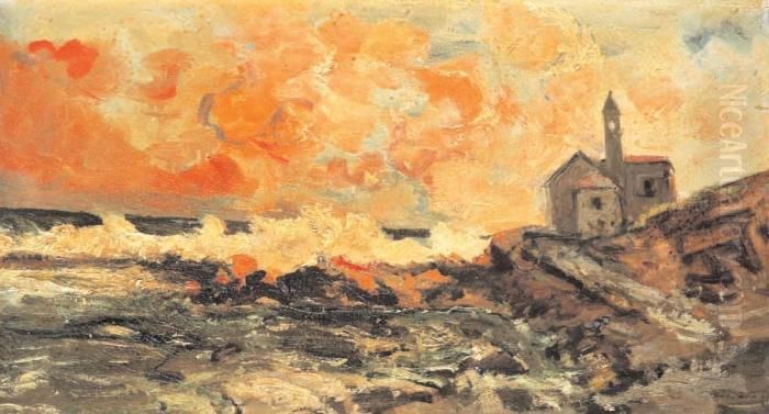 Chiesa Di San Ampelio A Bordighera Oil Painting by Pompeo Mariani