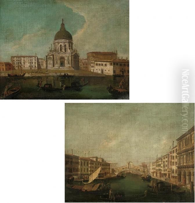 The Grand Canal, Venice, With 
The Santa Maria Della Salute; And The Grand Canal, Venice, Looking 
Towards The Rialto Bridge Oil Painting by Michele Marieschi