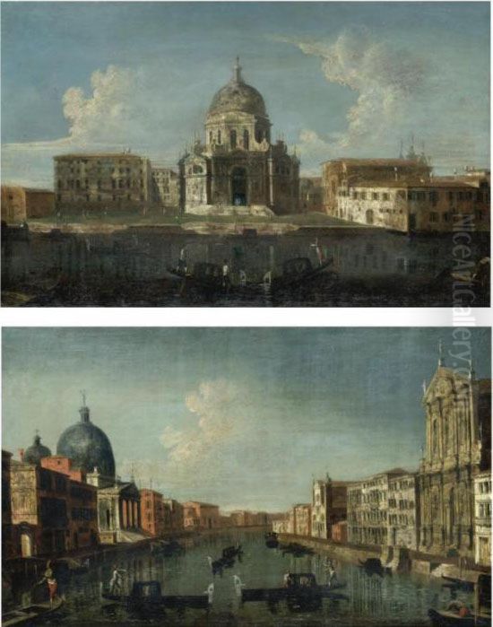 Venice, A View Of The Church Of Santa Maria Della Salute;
 Venice, A View Of The Grand Canal With The Chiesa Degli Scalzi Oil Painting by Michele Marieschi