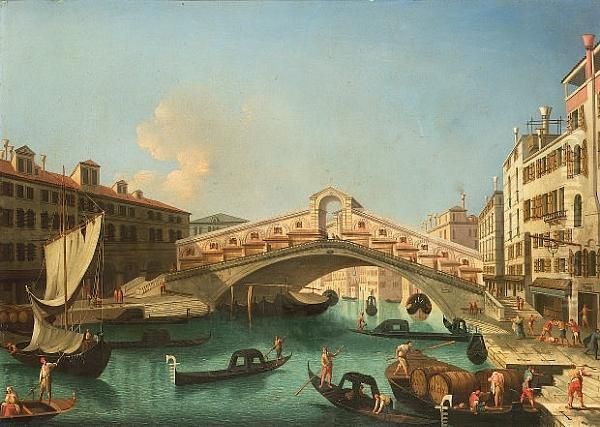 The Grand Canal At The Entrance 
To The Canareggio, With San Geremia, Venice; And The Rialto Bridge, 
Venice, From The South Oil Painting by Michele Marieschi