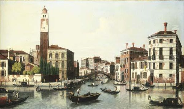 The Grand Canal, Venice, And The
 Entrance To The Cannaregio With The Church Of San Geremia Oil Painting by Michele Marieschi