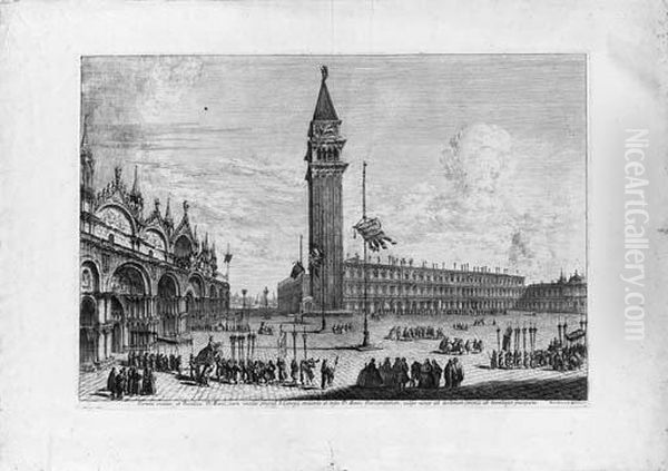 Piazza S. Marco Dalla Torre 
Dell'orologio, From Magnificentioresselectioresque Urbis Venetiarum 
Prospectus (succi 12) Oil Painting by Michele Marieschi