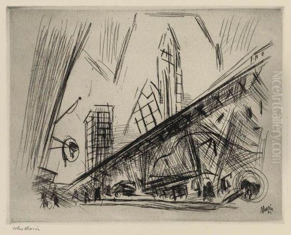 Downtown New York, 
The El. Oil Painting by John Marin