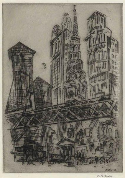 St 
Paul's Against The El 
. Oil Painting by John Marin