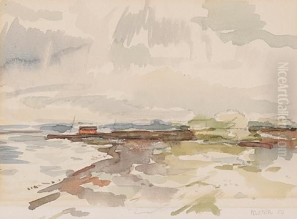 Fishing Shack By The Shore Oil Painting by John Marin