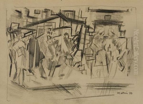 Untitled (figures Downtown, New York City) Oil Painting by John Marin