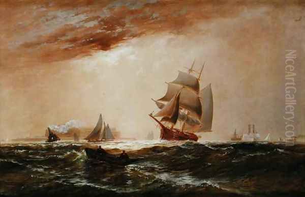 Ships in New York Harbour, 1891 Oil Painting by Granville Perkins