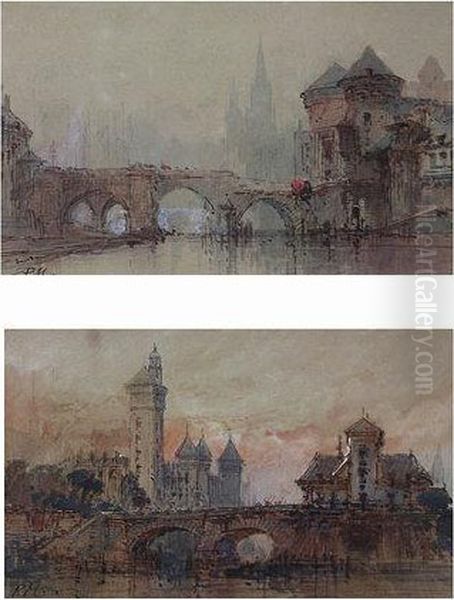 Pump St Michel, 
Old Paris Oil Painting by Paul Marny