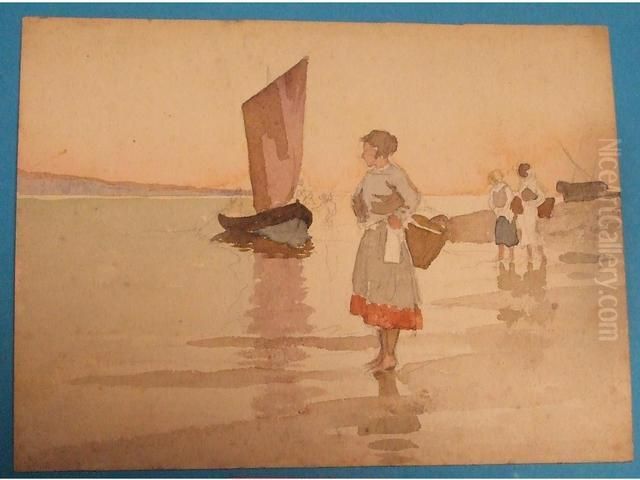 Personnages Sur La Plage Oil Painting by Georges Philibert Charles Marionez