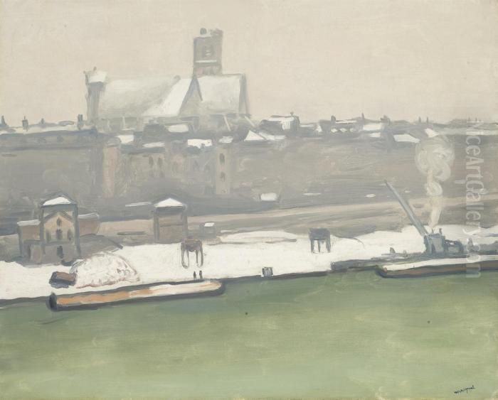 Le Quai De L'hotel De Ville Et L'eglise Saint-gervais Sous La Neige Oil Painting by Albert Marquet