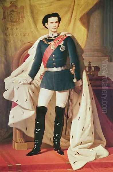 Portrait of Ludwig II 1845-86 of Bavaria in uniform, 1865 Oil Painting by Ferdinand II Piloty