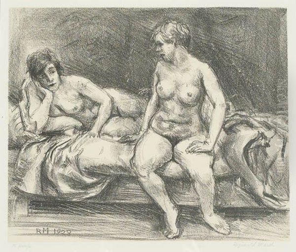 Two Models On A Bed Oil Painting by Reginald Marsh