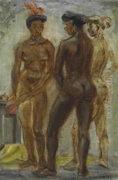 Three Nudes Oil Painting by Reginald Marsh