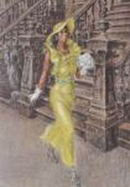 Woman In Yellow Dress Oil Painting by Reginald Marsh