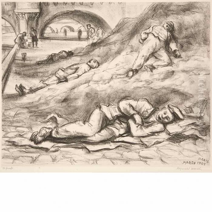 Along The Seine Oil Painting by Reginald Marsh