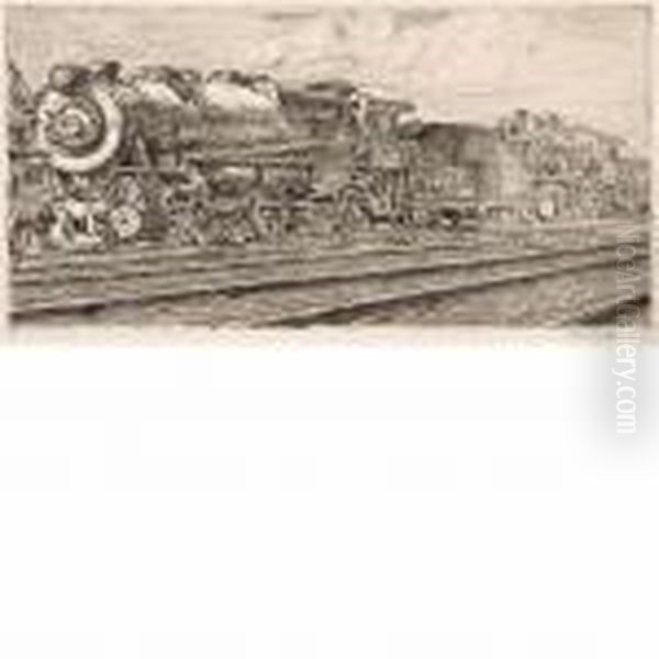 P.r.r. Loco Waiting To Be Junked Oil Painting by Reginald Marsh