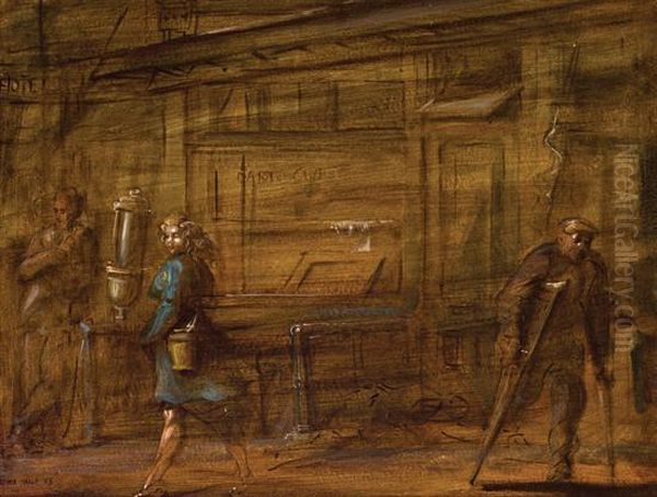 Girl In Blue Dress Oil Painting by Reginald Marsh