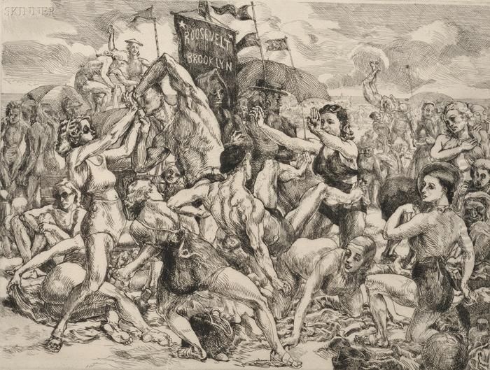 Coney Island Beach Oil Painting by Reginald Marsh